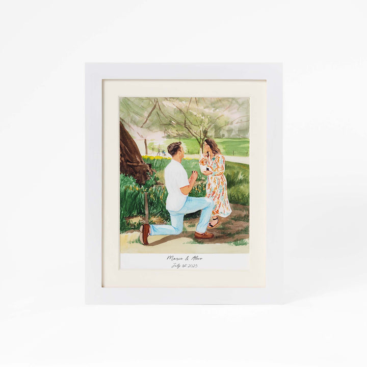 Hand-painted watercolor proposal portrait of a couple
