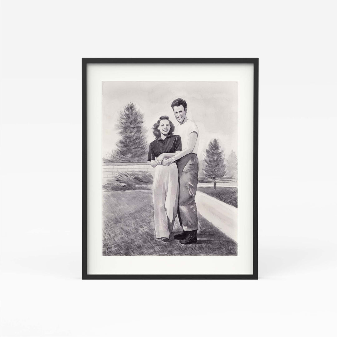 Hand-painted watercolor portrait restored from vintage photo