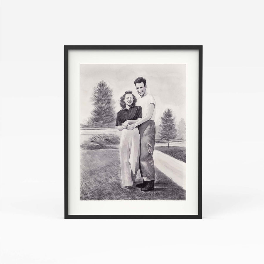 Hand-painted watercolor portrait restored from vintage photo