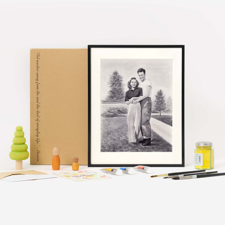 Hand-painted watercolor portrait restored from vintage photo