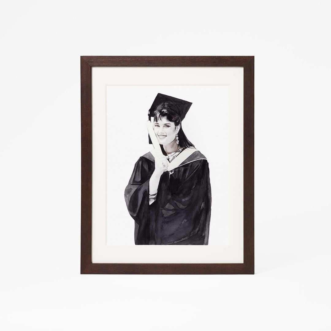 Hand-painted watercolor portrait restored from vintage photo