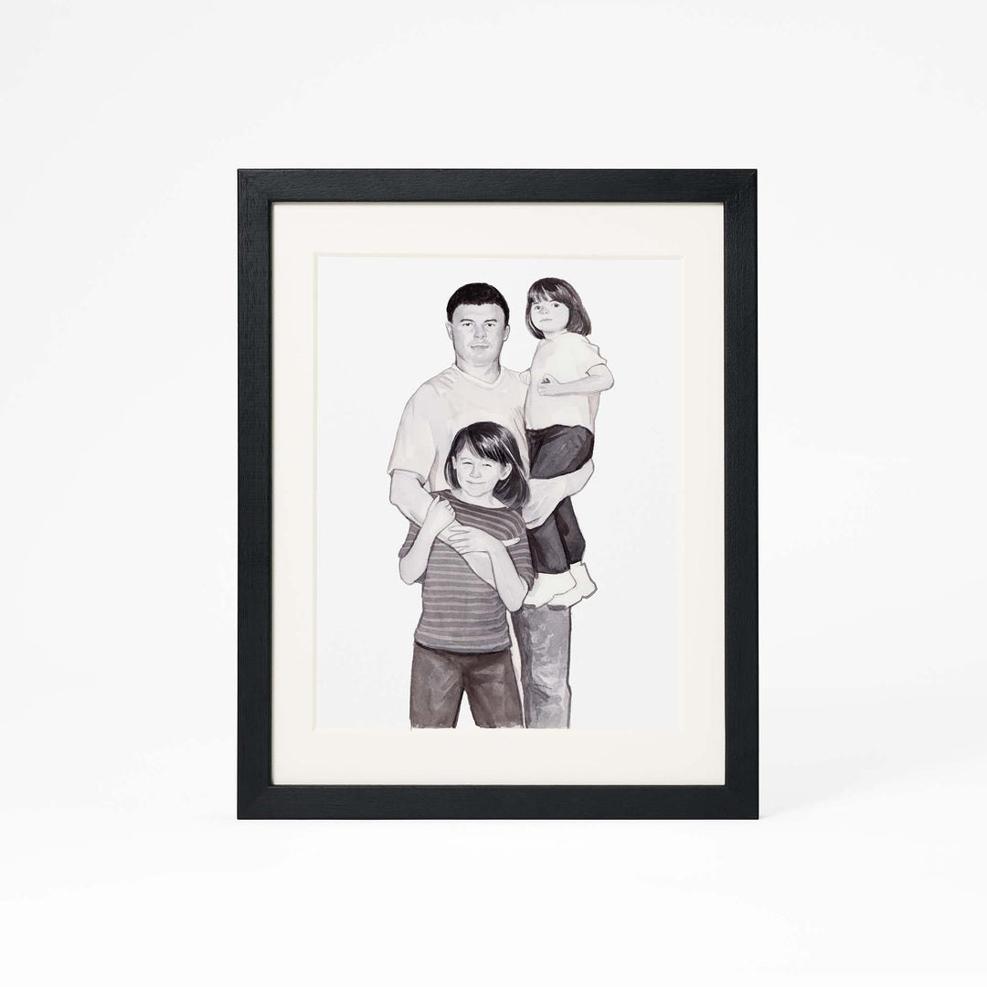 Hand-painted watercolor portrait restored from vintage photo