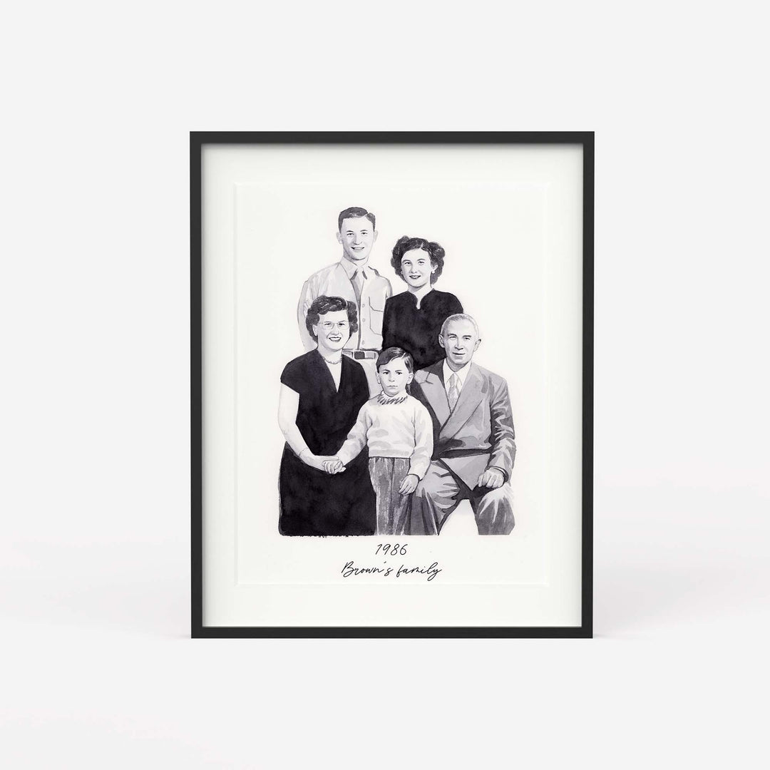 Hand-painted watercolor portrait restored from vintage photo