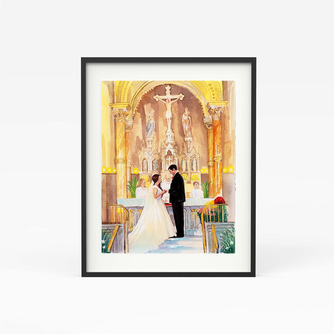 Hand-painted custom wedding portrait from photo